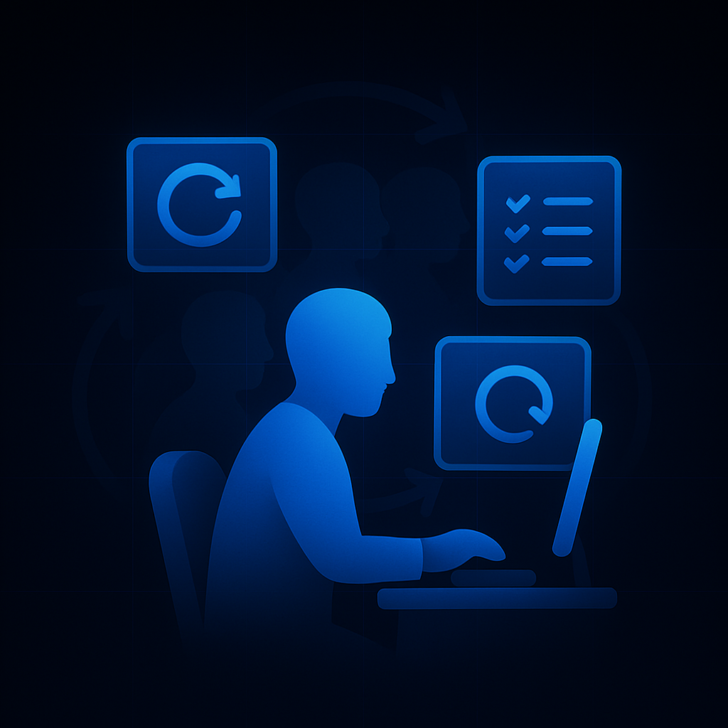 Person overwhelmed by repetitive workflow processes